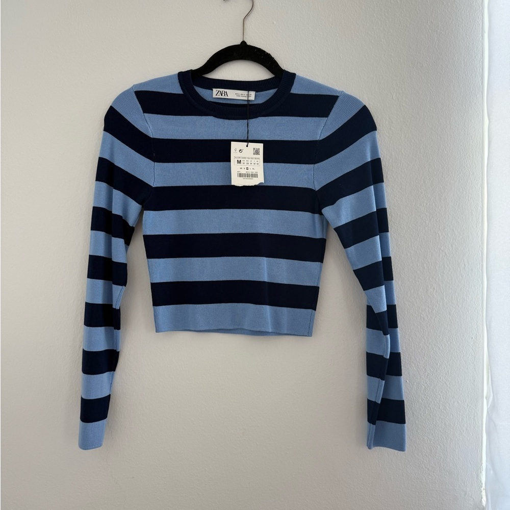 Zara Women's Striped Blue Top